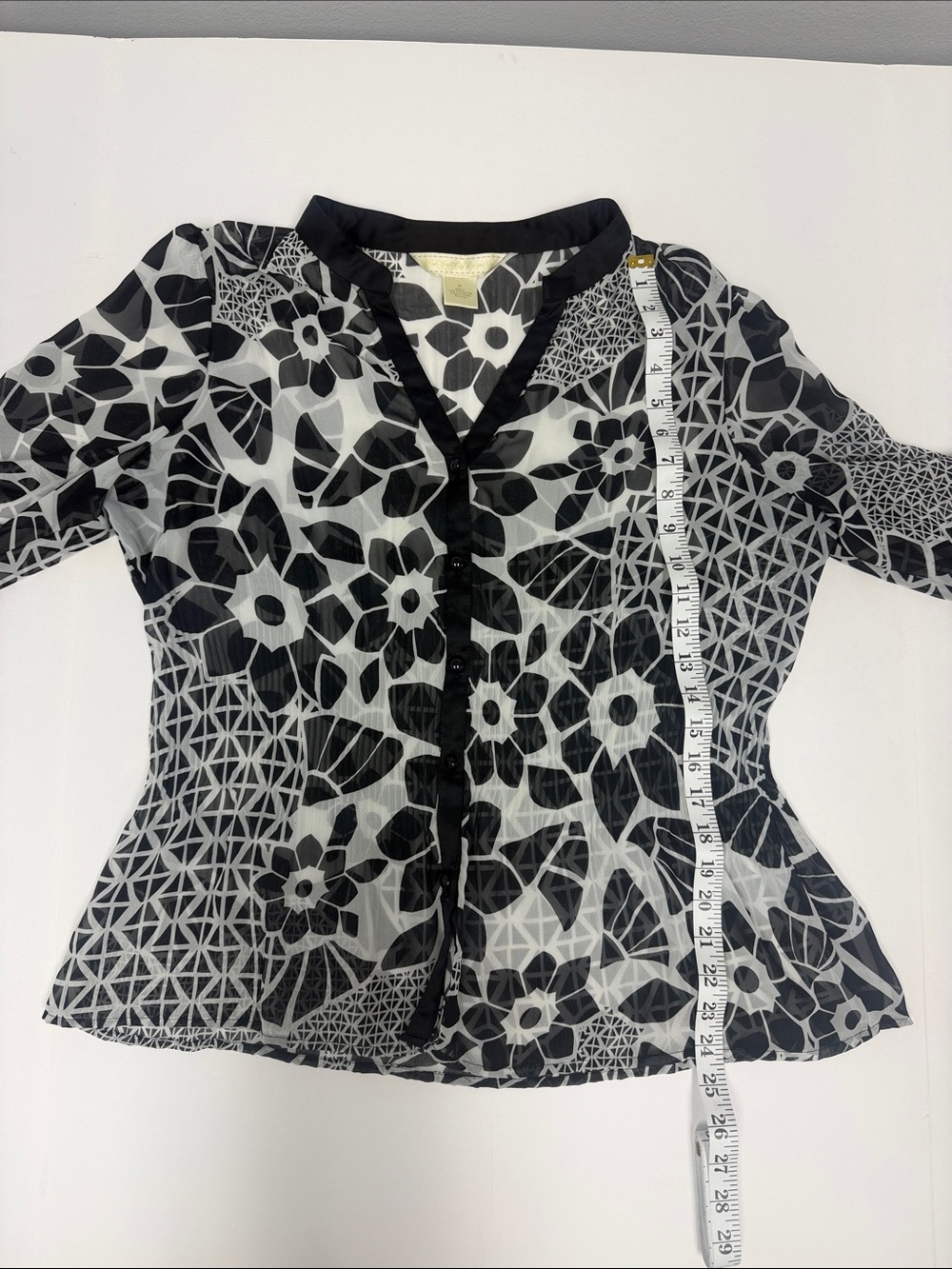 Black & White Floral V-Neck Blouse - Lightweight Women's Top - Picture 5 of 5
